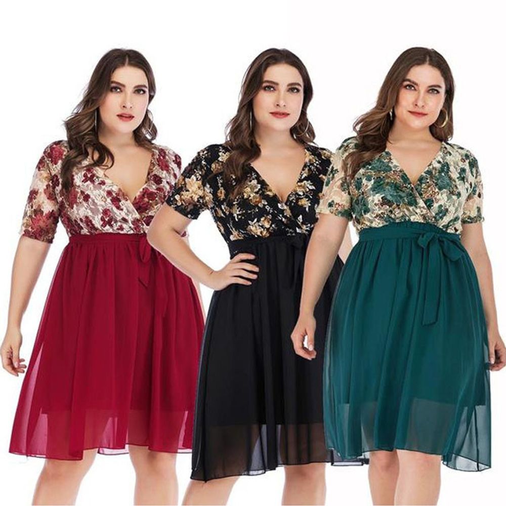 Acquistare Abiti Più Costi Di Spedizione Libero Vestito Da Formato Fiore  Delle Donne Grasso Mm Designer Femminile Cena Di Grande Misura Sexy Vestiti  Eleganti Più Il Formato Economico | Consegna Veloce E