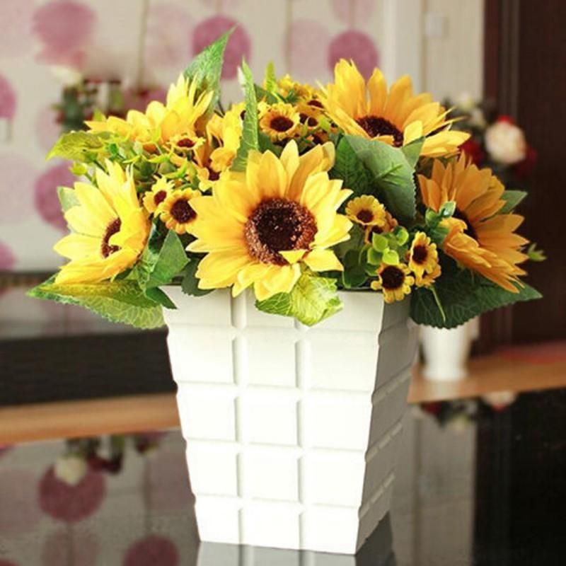 Fake Silk Artificial 7 Heads Sunflower Flower Bouquet Garden Party Home Decor UK