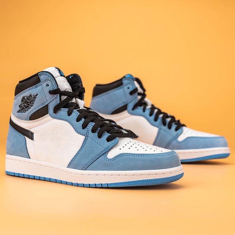 New Unveils 1 Mid University Blue Basketball Shoes Metallic Gold Volt Gold Particle Beige