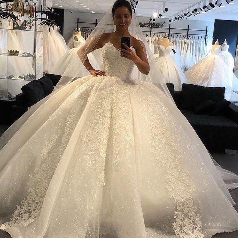 Acquistare 2021 Sparkly Princess Abiti Da Sposa Abiti Da Sposa Pizzo  Applique Abito Da Sposa Abiti Da Sposa Sweetheart Neck Crost Back Court  Treno Bellissimo Matrimonio Lungo Economico | Consegna Veloce E
