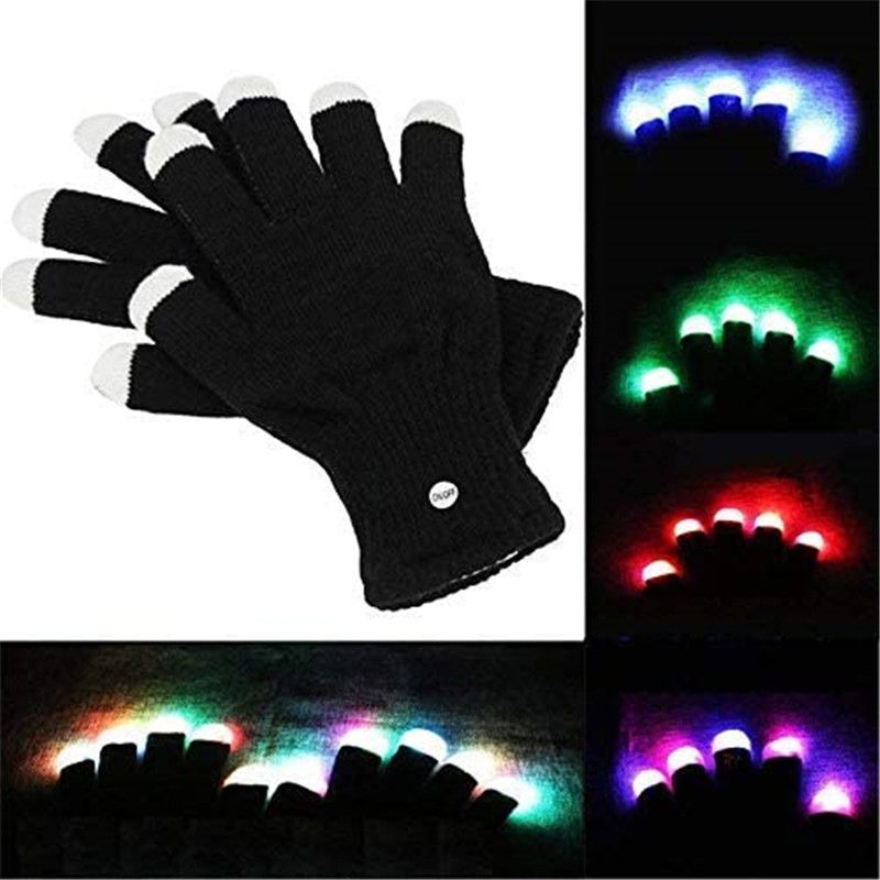 2020 LED Gloves Finger Lights Fingertips Flashing 7 Modes Black Rave