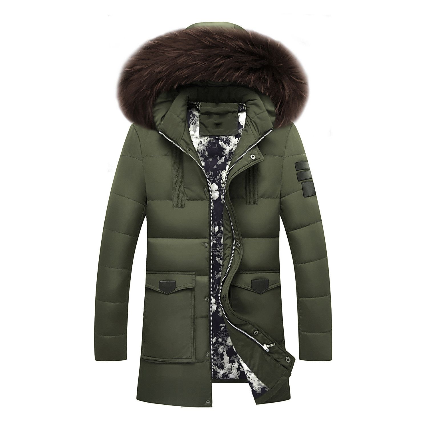 mens down coat with fur hood