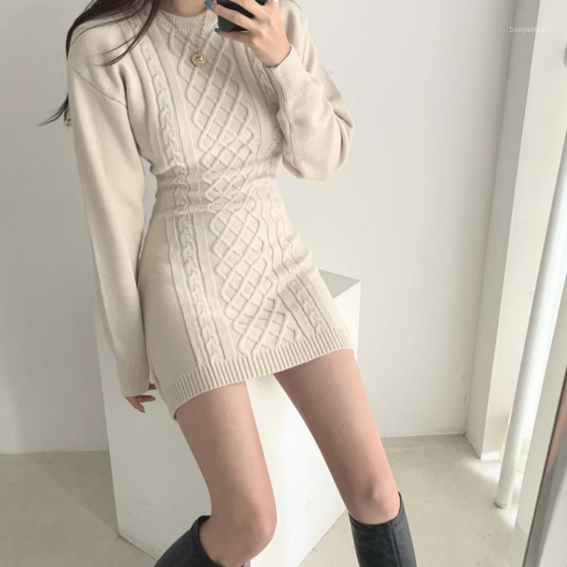 Korean winter turtleneck sweater split long twist after a slim slim knit dress thickening-in 