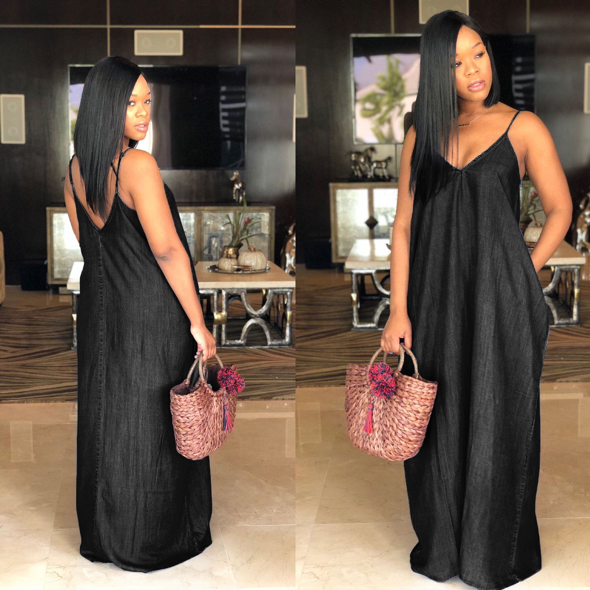Sexy Beach Denim Maxi Long Dress Women 