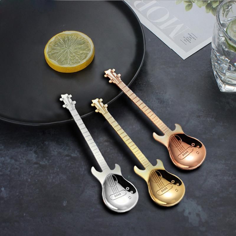 Stainless Steel Guitar Teaspoon Tea Ice Cream Coffee Dessert Spoon Tablewares W 