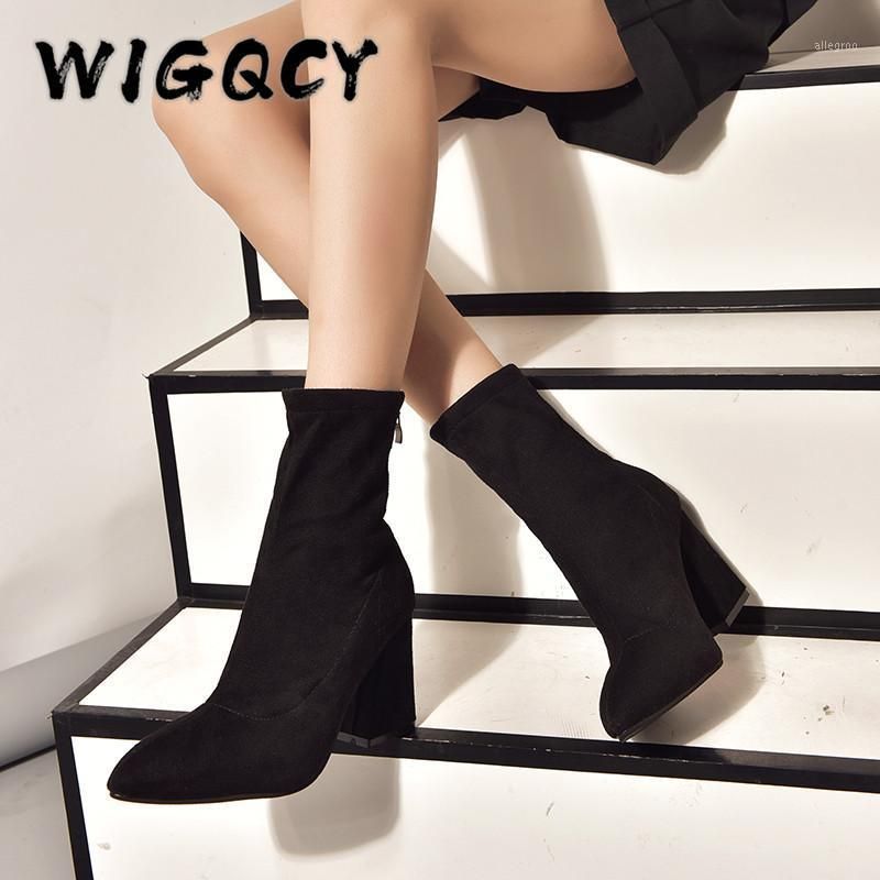 2021 Laarzen Enkel Herfst Puntige Neus Stretch Breien Sok Hoge Hakken  Vrouwelijke Slip Op Mode Rits Dame Schoenen Plus Size 431 Van Allegroo,  27,98 € |DHgate