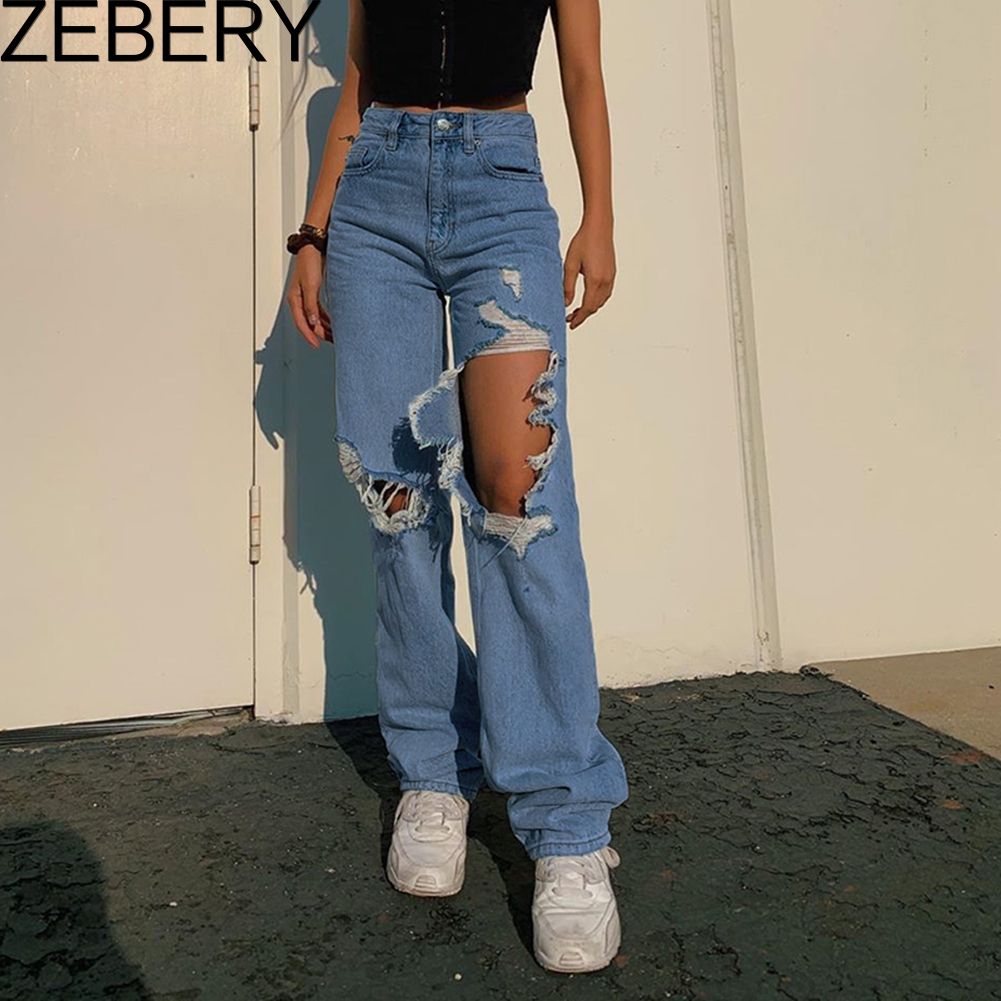 Compra Zebery Rasgado Alta Cintura Recta Para Mujer Pantalones Anchos De La  Vendimia Novios Mamá Y2k Denim Mujer Apenada Streetwear Streetwear Barato |  Entrega Rápida Y Calidad | Es.Dhgate