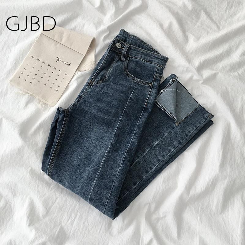 Kadın Kot GJBD Indie 2021 Bahar Y2K Streetwear Kadın Yüksek Bel Bifurcation Pantolon Retro E Kız Düz Pantolon