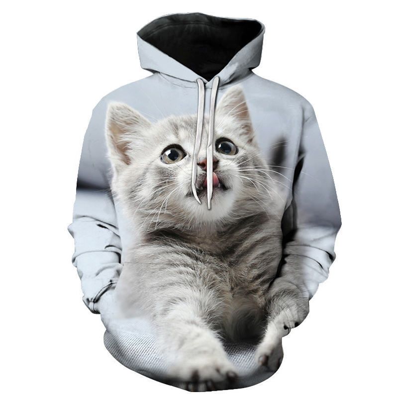 Dibujos animados Kawaii Sudaderas con capucha 3D Gato impreso para hombre Sudadera para Sudadera de