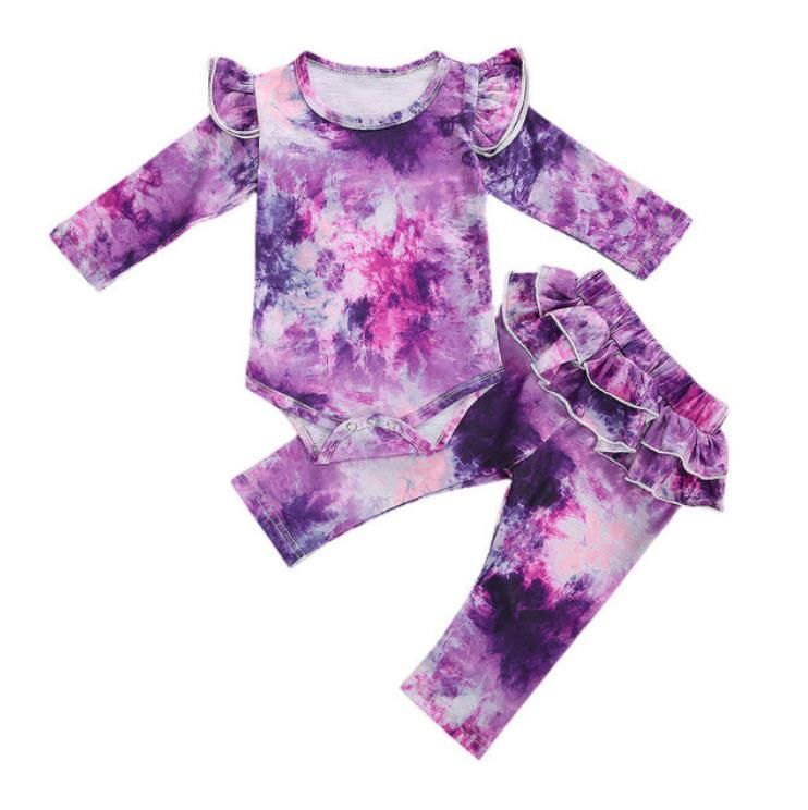 Designer Baby Girls Clothes Tie Dyeing Newborn Romper Pants Sets Ruffle