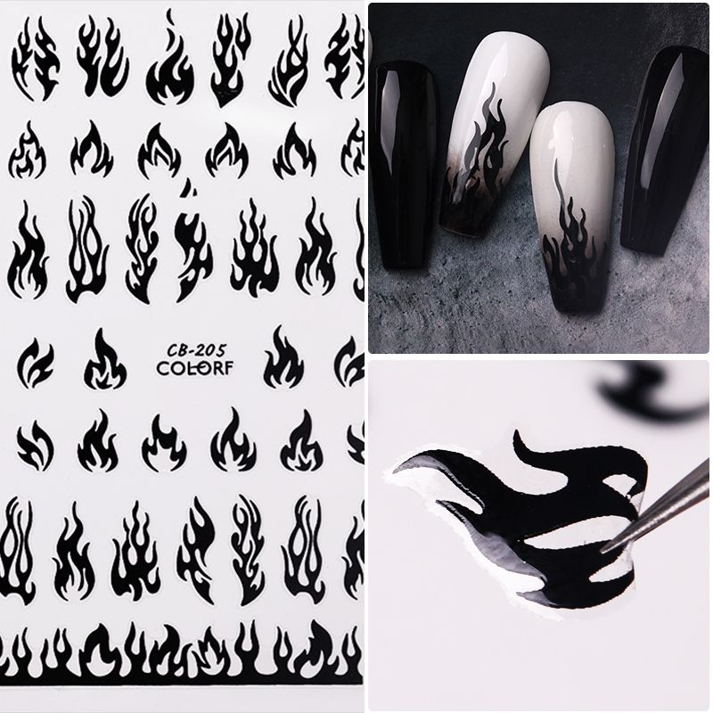 quality1 sheet glitter fire pattern 3d nail stickers black white gold transfer decals slider diy nail art decoration from turecolorwig 20 49 dhgate com