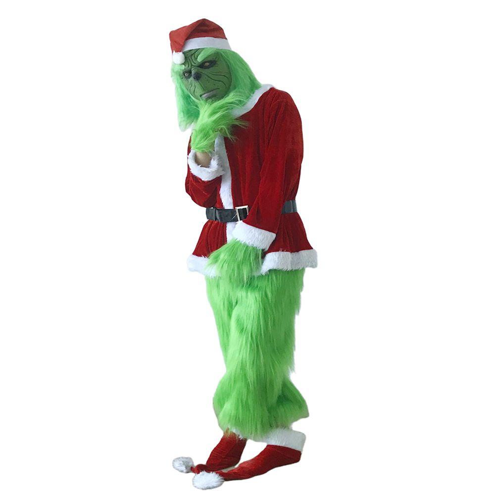 2021 Grinch Costume For Men Christmas Deluxe Furry Adult Santa Suit