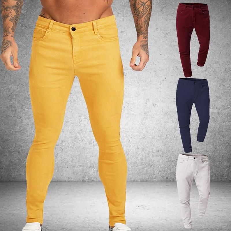 Pantalones hombres 2021 Hombres Stretch Solid Solid 4 Color Casual Slim Fit Denim Pantalón