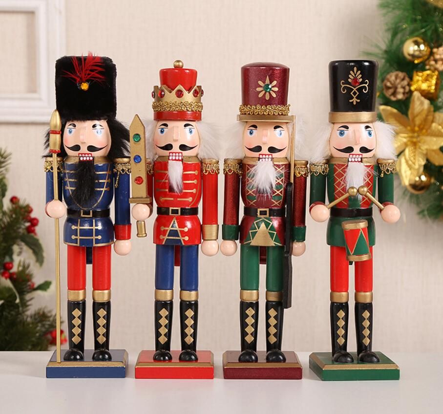Cascanueces Soldados Juego de regalo Decoración de Navidad Regalo Soldado de madera Cascanueces en el soporte Multi-Color Puppets Figuras Muñecas Juguete