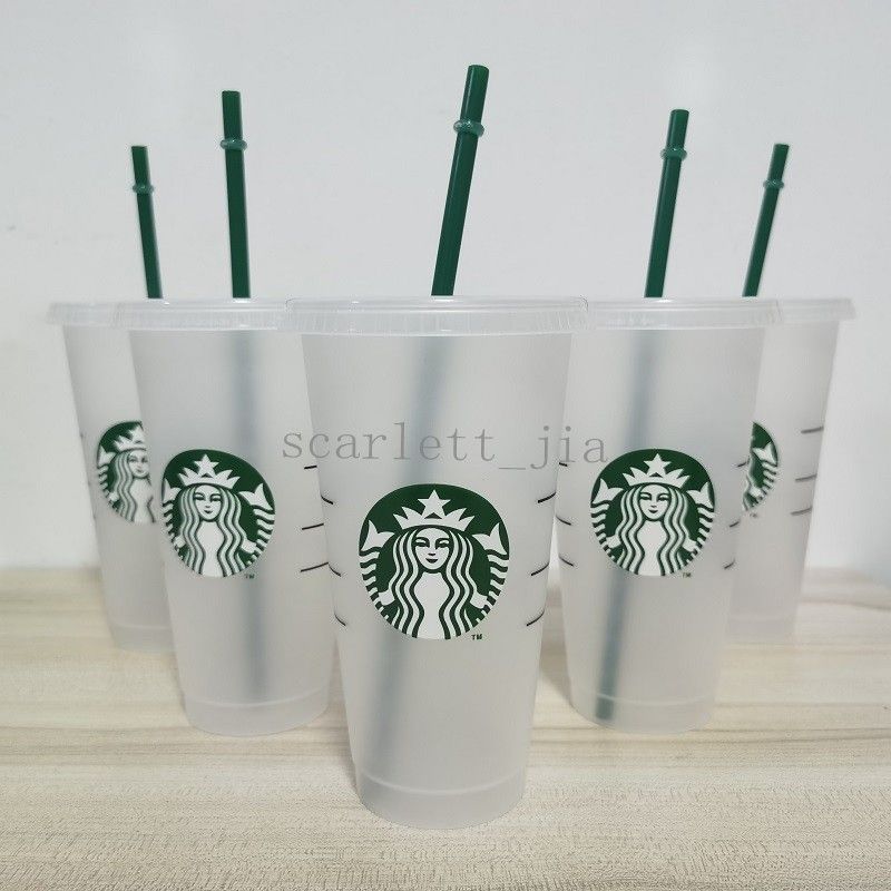 2021 24OZ/710ml Starbucks Plastic Tumbler Reusable Clear Drinking Flat