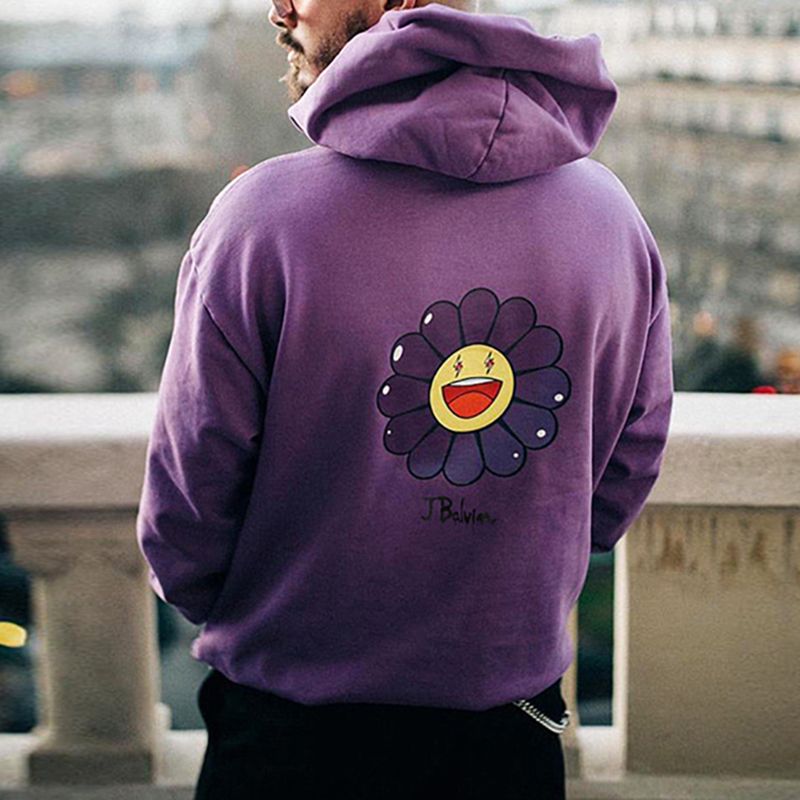 J Balvin Takashi Murakami Hoodie Flower Print Oversize Hooded Sweatshirts  Harajuku Casual Cotton Sweaters Jumpers Men Hip Hop Streetwear From  Maggiequeen, $29.45