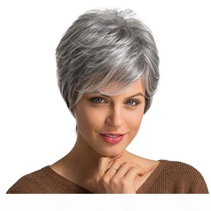 Sal pimienta gris corto Humanos pelucas pelo natural las mujeres Pixie Cut