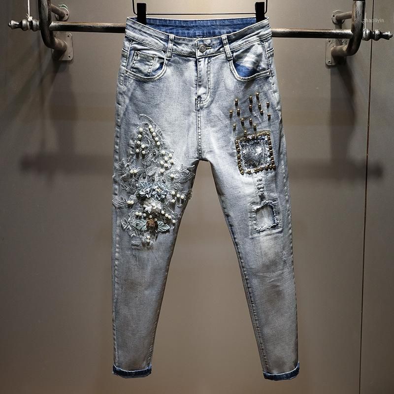 Acquistare Plus Size Pesanti Perle Perline Perline Paillettes Casual Denim  Jeans Donna Autunno Moda Strappato Allentato Jeans Jeans Femme Styly Pants1  Economico | Consegna Veloce E Qualità | It.Dhgate