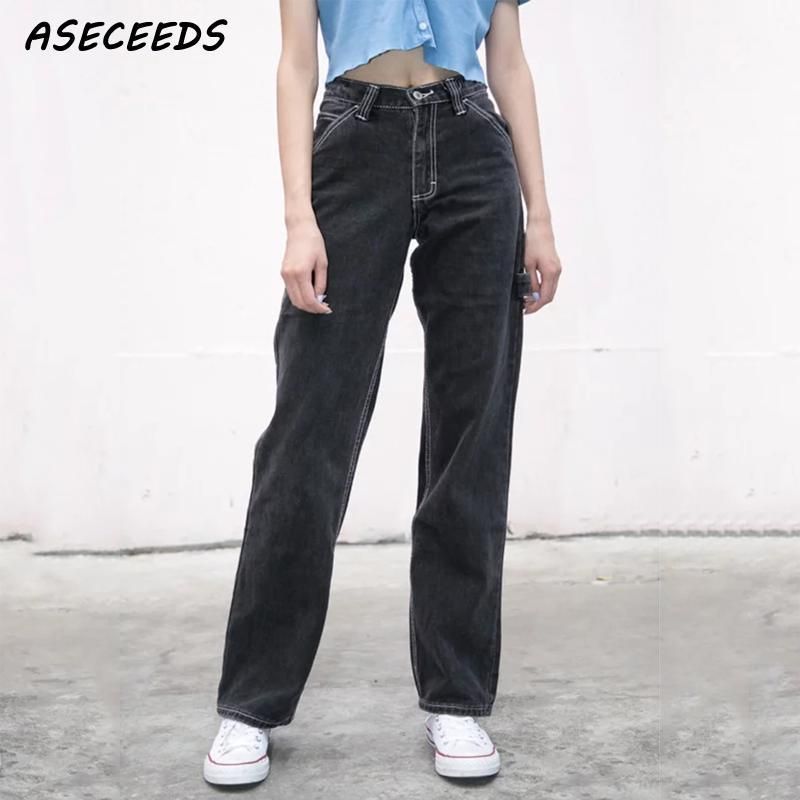 Compra Verano Boyfriend Jeans Vaqueros De La Vendimia Para Las Mujeres  Madre De Cintura Alta Casuales Pierna Ancha Pantalones Vaqueros Negros  Pantalones De Mezclilla Coreano Streetwear 200930 Barato | Entrega Rápida Y