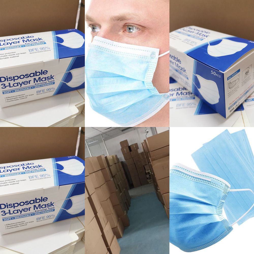 2020 D37X Face Mask With Box Blue 3 Layer Ear Loop Dust Mouth Masks 3
