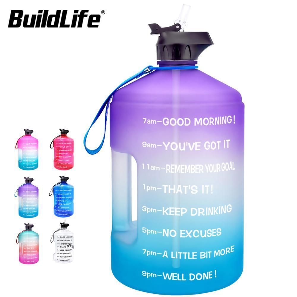Clear BPA-Free BuildLife 3.78L/2.2L/1.3L Water Bottle Motivational Fitness Workout with Time Marker Drink More Water Daily Large Water Jug Throughout The Day 
