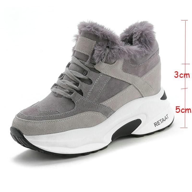 Laarzen 2021 Dames Winter Sneakers Warm Bont Wedge Platform Koreaans Pluche  Casual Schoenen Vrouw Hoge Hakken
