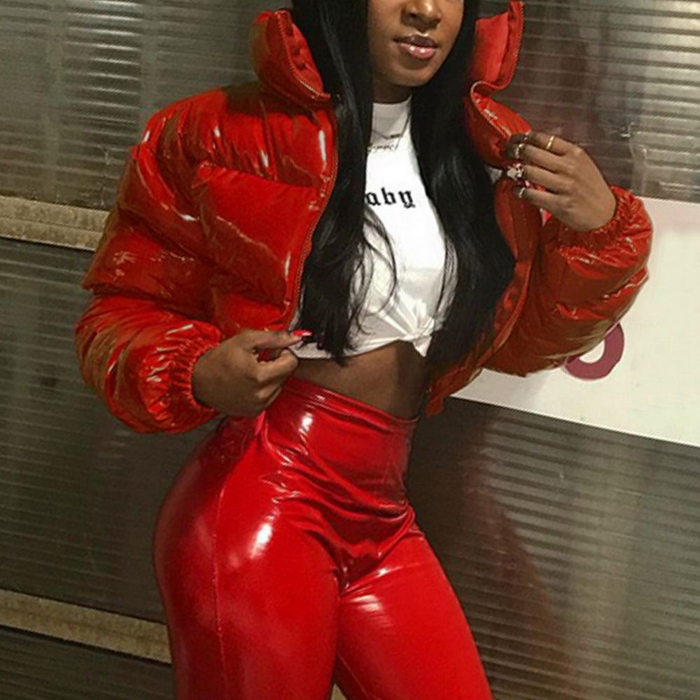 Winter Patent Leather Bubble Coat Women 