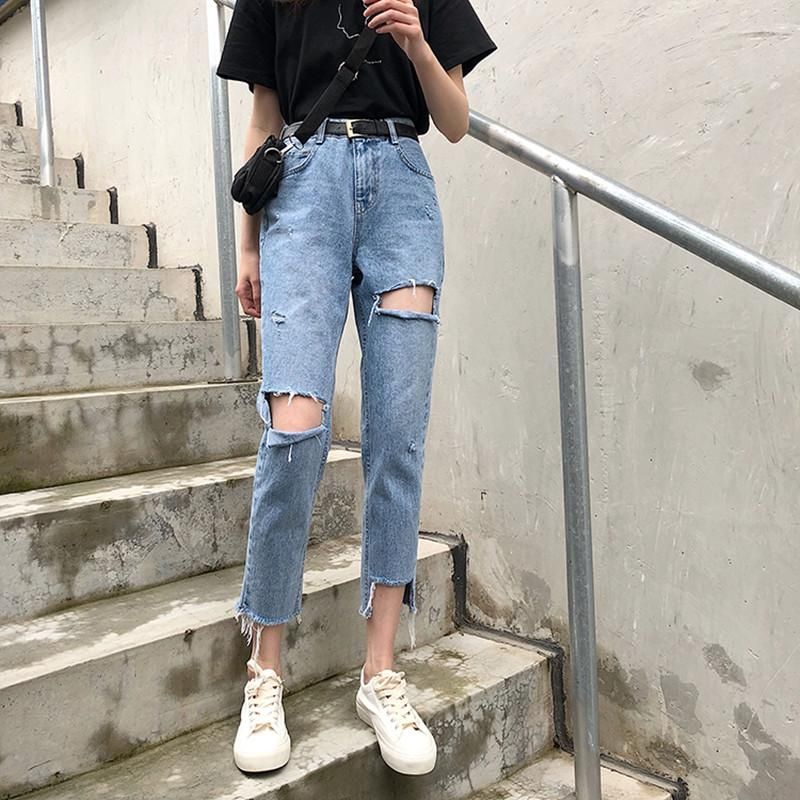 Compra Jeans De Mujer S XL Otoño Estilo Coreano Cintura Alta Cintura Romada  Casual Recto Denim Blue Womens Mom Womans 78163 Barato | Entrega Rápida Y  Calidad | Es.Dhgate