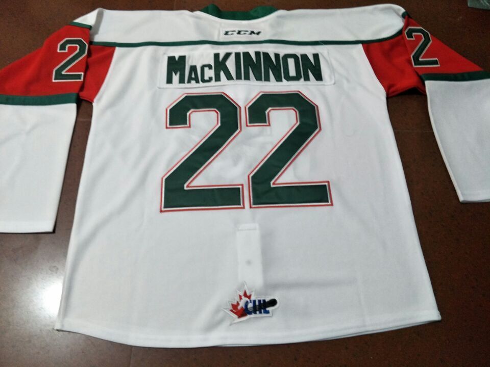 Chen37 CUSTOM Men NATHAN MacKINNON 22 HALIFAX MOOSEHEADS WHITE RED