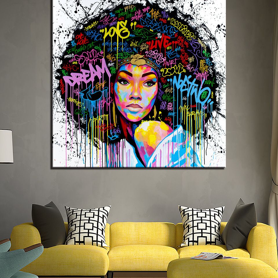Compre Mujer Africana Negro Graffiti Art Posteres Pinturas Cuadros De Lona Abstractos En El Arte Cuadros De La Pared Decoracion Personalizada De Noche Combinacion A 6 09 Del Sinarc Es Dhgate Com