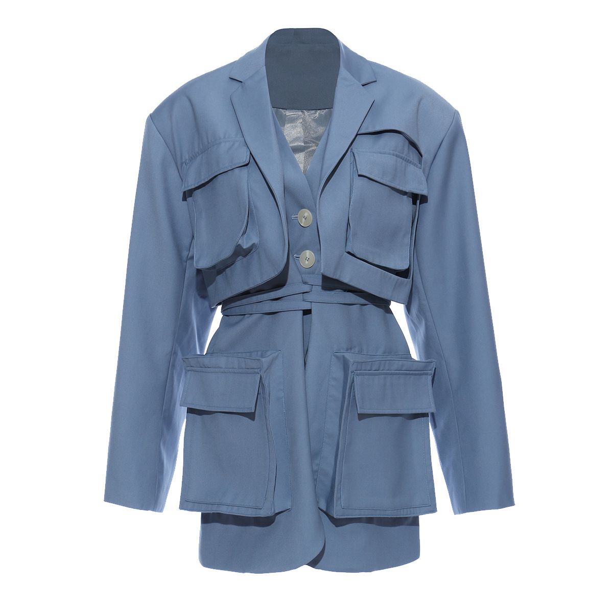 Compre Eam Mujeres Bolsillo Azul Split Split Big Size Blazer New Sapa Larga Manga Suelta Fit Chaqueta Moda Primavera Otono 1t661 1023 A 50 25 Del Dou02 Dhgate Com