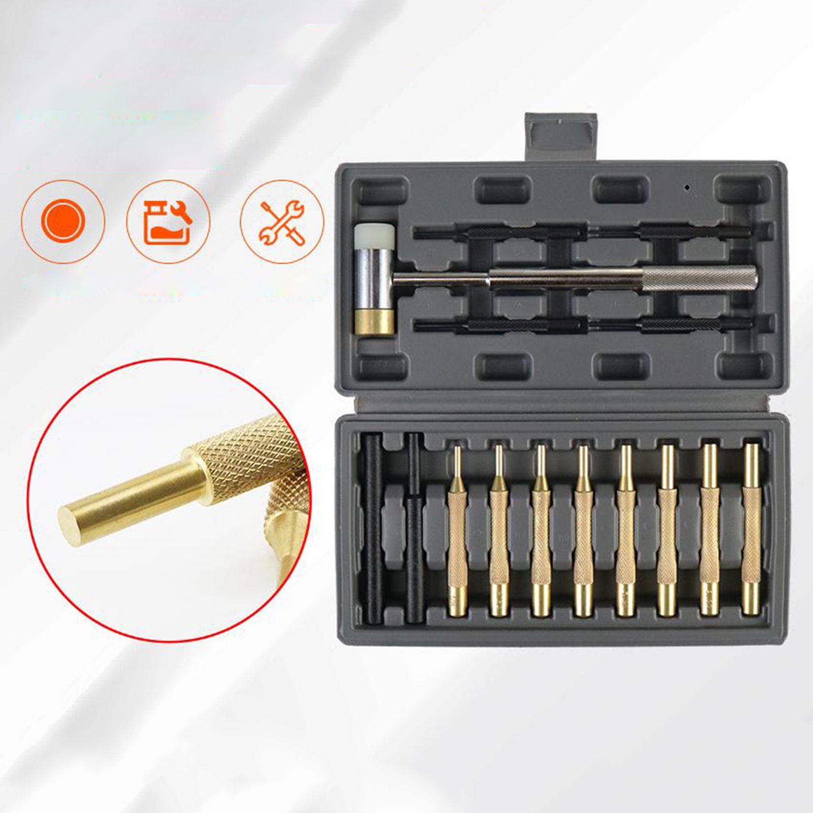 2020 Brass Punch Set And Double Sided Copper Hammer, Brass, Steel