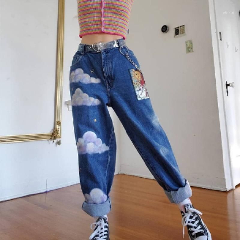 Acquistare Nuvole Bianche Pantaloni Stampati Jeans Donne Dirette Straight Carino  Denim Female Denim Pantaloni Lunghi Pantaloni Fashion Chic Donne Jeans1  Economico | Consegna Veloce E Qualità | It.Dhgate