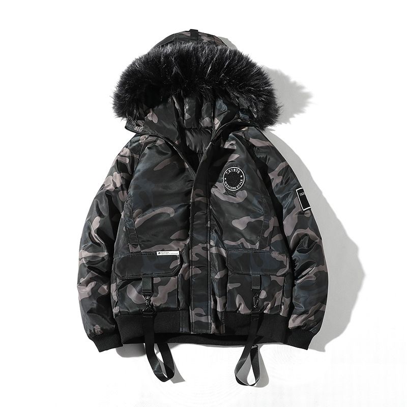 camo jacket with fur hood mens