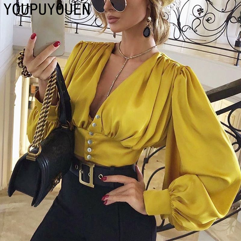 2021 nuevas mujeres blusas linterna manga blusa top top en v fiesta elegante camisa