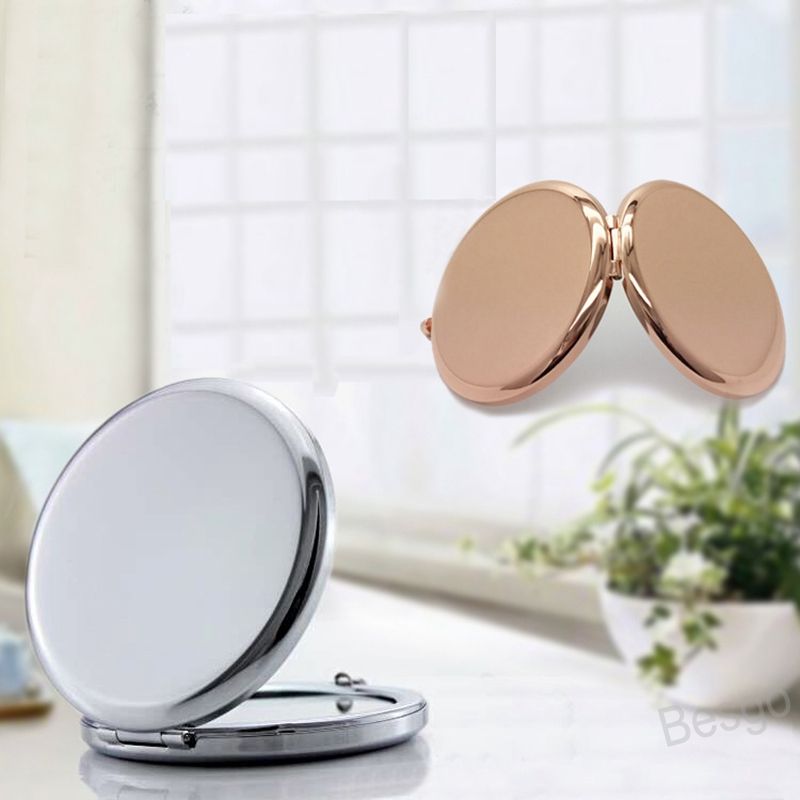 6.5CM Portable Mirror Round Shapes Makeup Cosmetic Pocket Mirror Mini Double Side Stainless