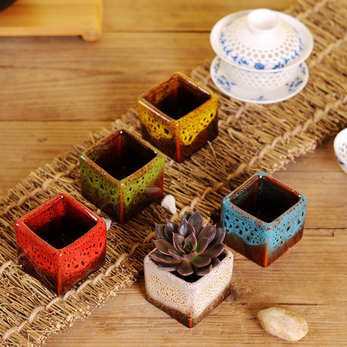 Mini Succulent Planter Glazed Ceramic Miniature Flower Pot Bonsai Garden Decor