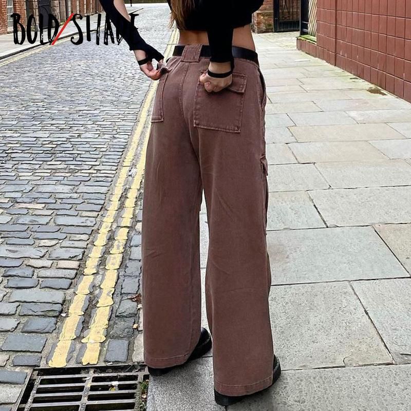 Acquistare Bold Shade Indie Aesthetic Grunge Denim Brown Jeans Streetwear  90s Tasche Vintage Donne Pantaloni Dritti Pantaloni Skater Pantaloni Stile  Skater Economico | Consegna Veloce E Qualità | DHgate Italy