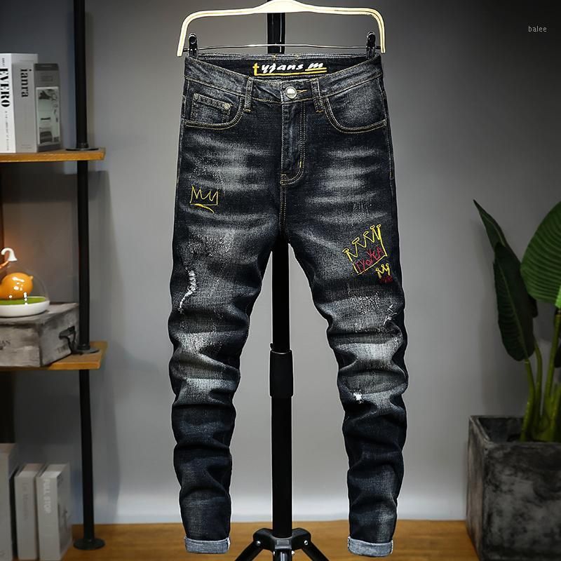 Compra Jeans Juveniles Para Hombre Straight Stretch Pits Pieces Skinny  Bordado Denim Tide Marca Hole Jens Pants1 Barato | Entrega Rápida Y Calidad  | Es.Dhgate