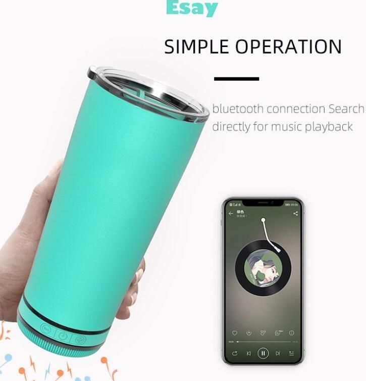 Yeni 18 oz Bluetooth Müzik Kupası Louder Hoparlör Kablosuz Su Tumbler  Yalıtımlı Su Geçirmez Kahve Kupa Hediye Mevcut FY4364