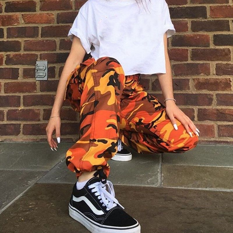 Orange Camouflage Pants Women 