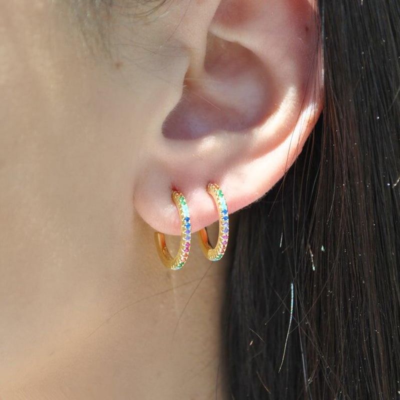 925 Stirling Silver Rainbow CZ Crystal Huggies Mini Hoops Other Bloggers... 