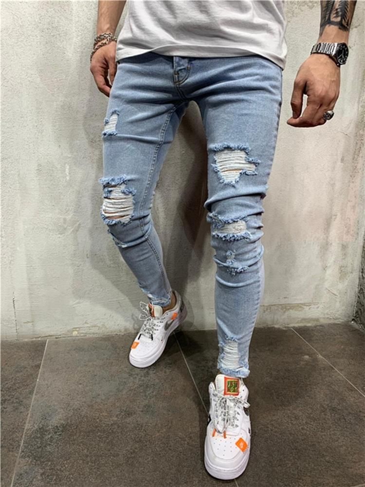 Compra Jeans Menores Hombre Pantalón Rompe Lápiz Pantalones Hombres Skinny  Denim Biker Side Rayado Agujero Destruido Hip Hop Slim Fit Hombre Barato |  Entrega Rápida Y Calidad | Es.Dhgate