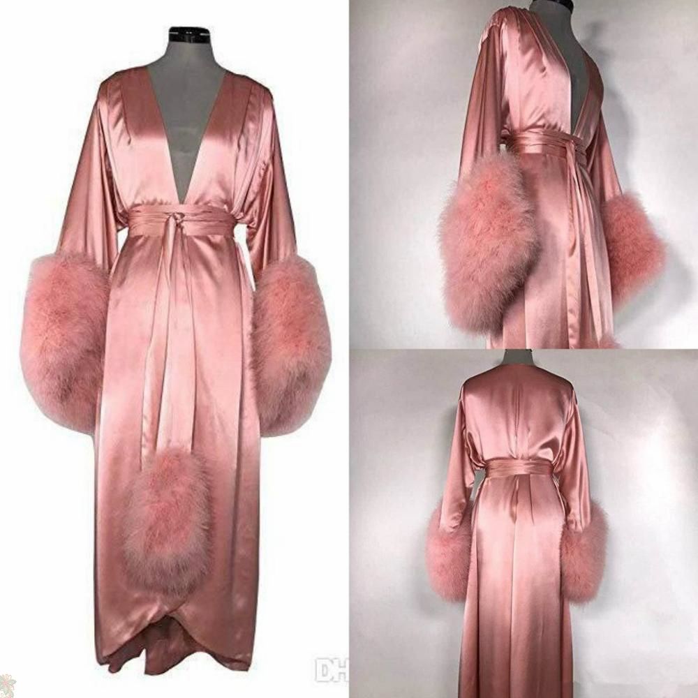 Womens Bathrobe Fur Full Length Pink 