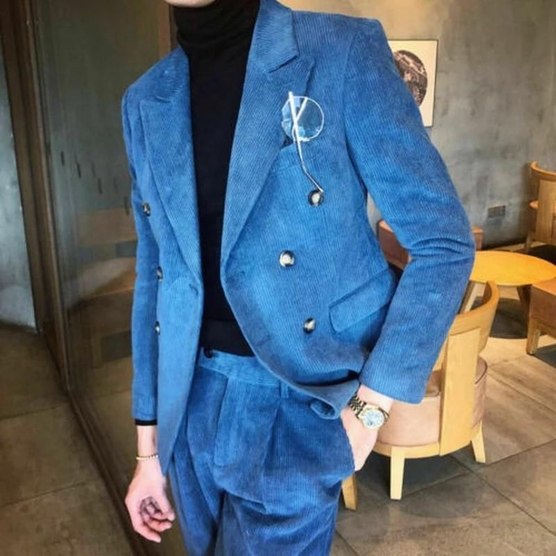 Compra Trajes De Los Hombres Blazers Blue Corduroy Hombres Hombres Groom  Blazer Disfraz Homme Matrimonio Matrimonio TUXEDO OFICINA DE BODA DOBLE  PECTADO Jacket + Pantalones Barato | Entrega Rápida Y Calidad | Es.Dhgate