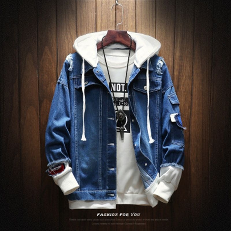 New Male Denim Jacket Men Spring Autumn Fashion Hole Hip Hop