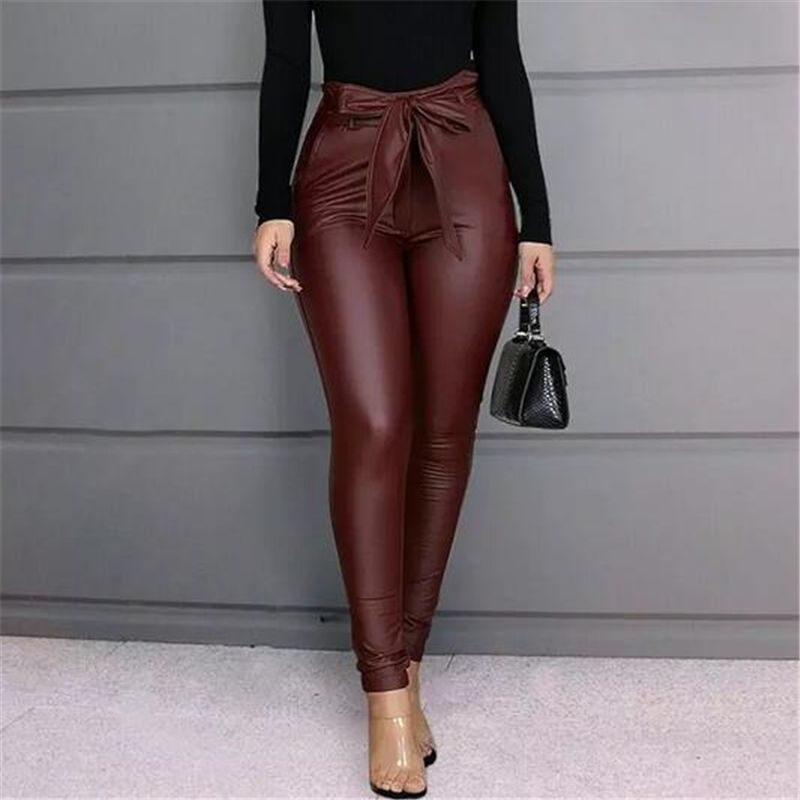 Acquistare Leggings Da Donna PU In Pelle PU Pantaloni A Vita Alta Stretchy  Bowknot Skinny Pantaloni Matita Pantaloni Da Donna Pantaloni Da Donna Nero  Vino Black Pantaloni Rossi Y200418 Economico | Consegna
