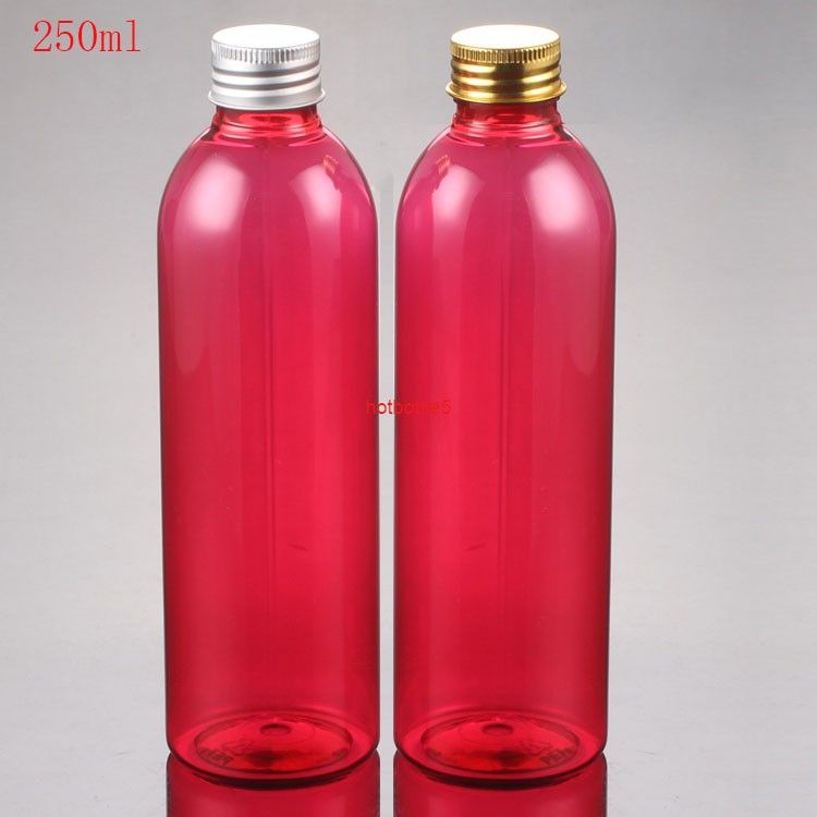 250ml Red Plastic Bottles With Screw Aluminum Metal Top Cap Unique