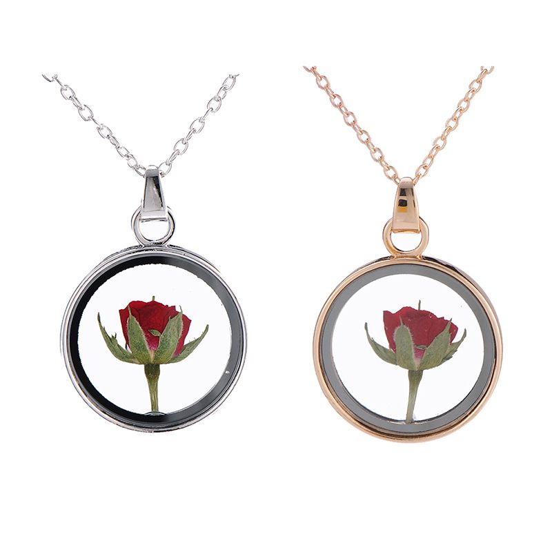 Wholesale Fashion Rose Flower Pendant Necklace Glass Round Decorative
