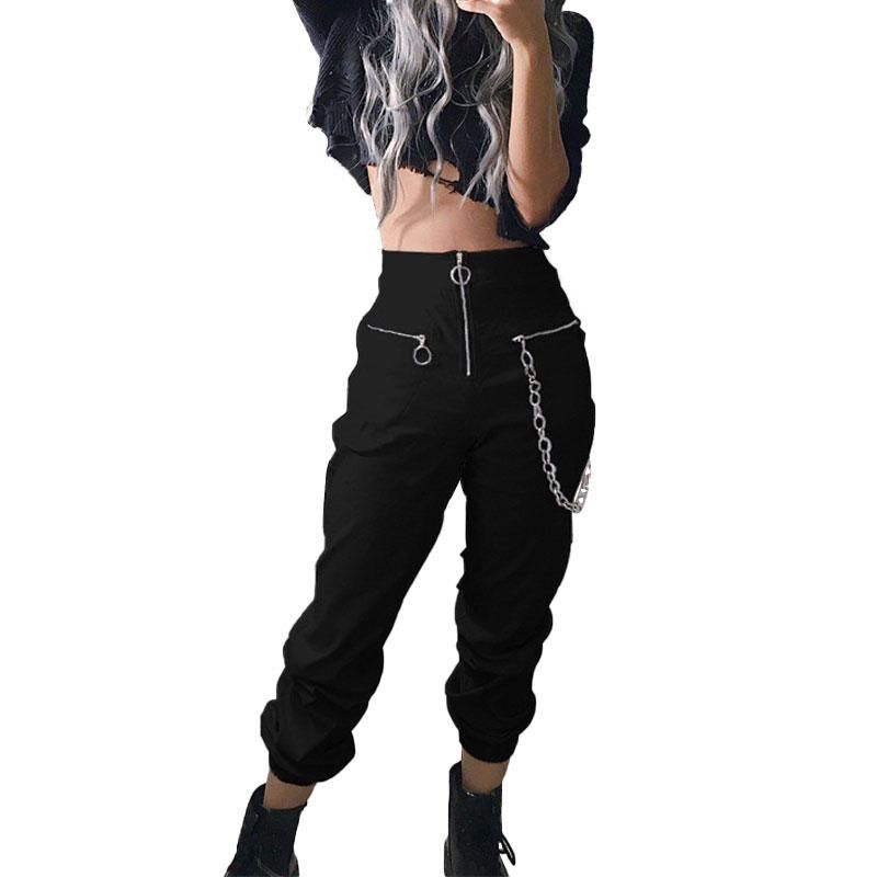 Compra Pantalones Para Mujer Capris Sexy Punk Rock Rock Style Chain Black  Cadena Joggers Mujeres Alta Cintura Zipper Baggy Street Club Hip Hop  Deporte Pantalones Stree Stree Barato | Entrega Rápida Y